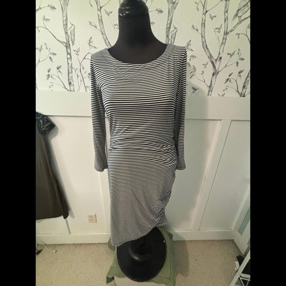 Banana Republic assymetrical dress navy and white stripes size small